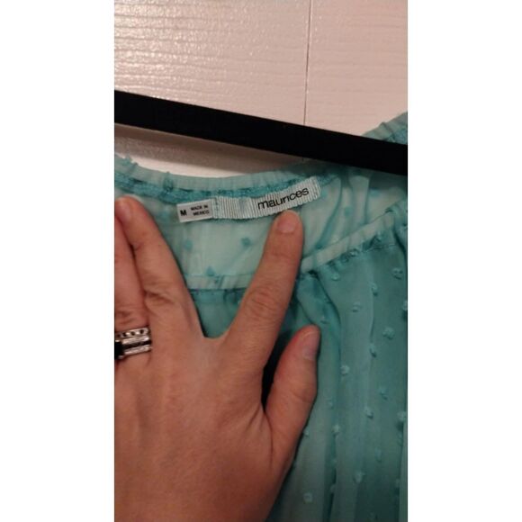 Maurice's teal sheer soft polka dot blouse - Picture 6 of 6